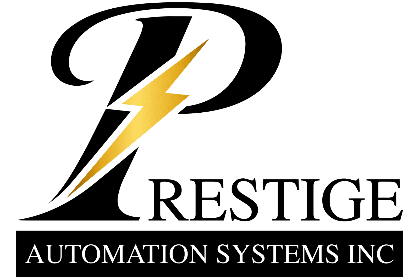 Prestige Automation Systems logo with lightning bolt symbol, representing automation expertise.
