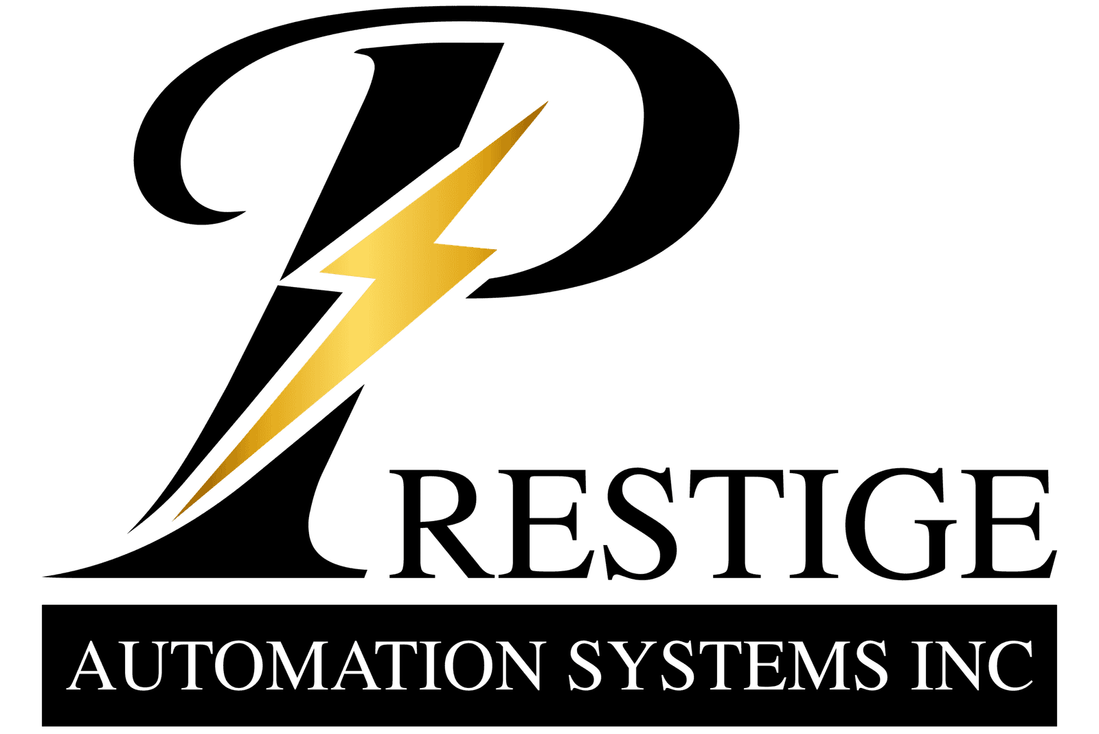 Prestige Automation Systems logo with lightning bolt symbol, representing automation expertise.